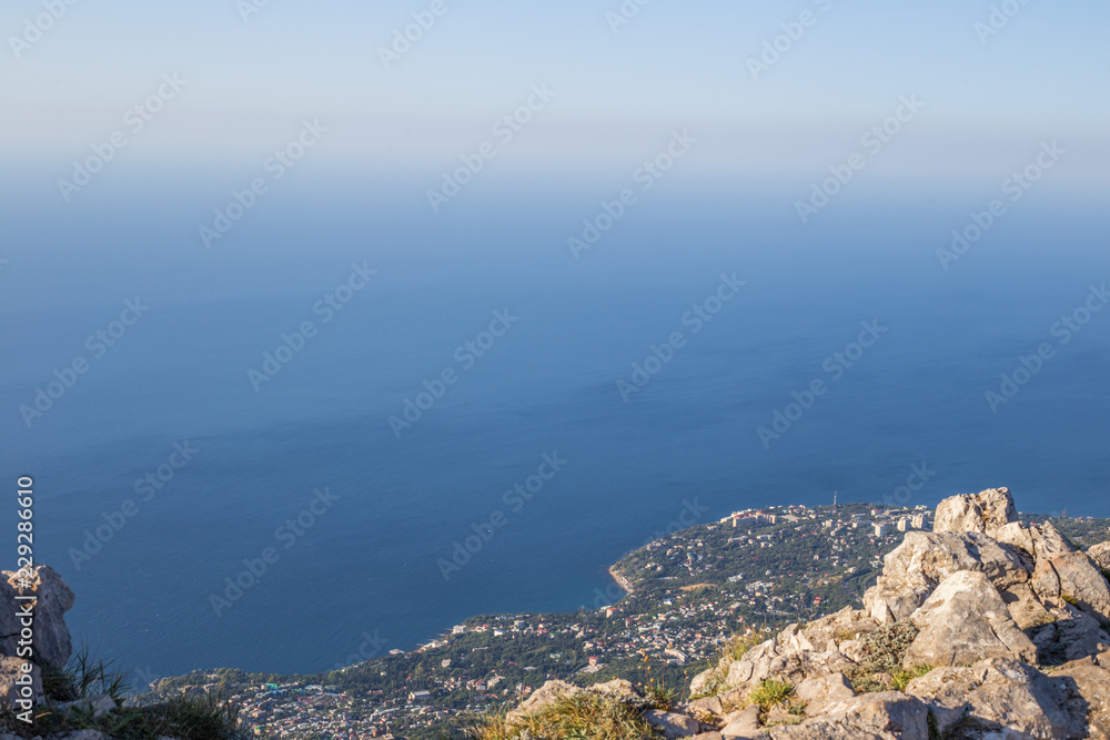 view of the sea and the town from the mountain