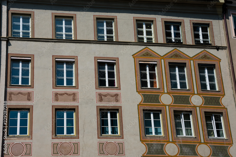 Old building painted facade. Munich, Germany