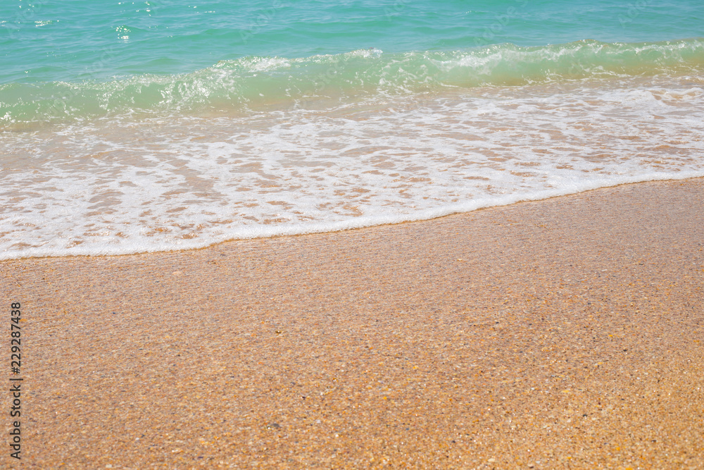 wave with foam on the sandy shore