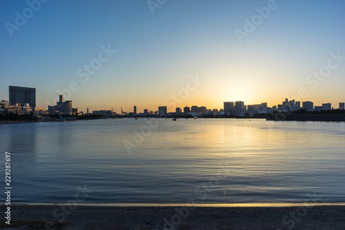 evening view of Tokyo Odaiba beach 