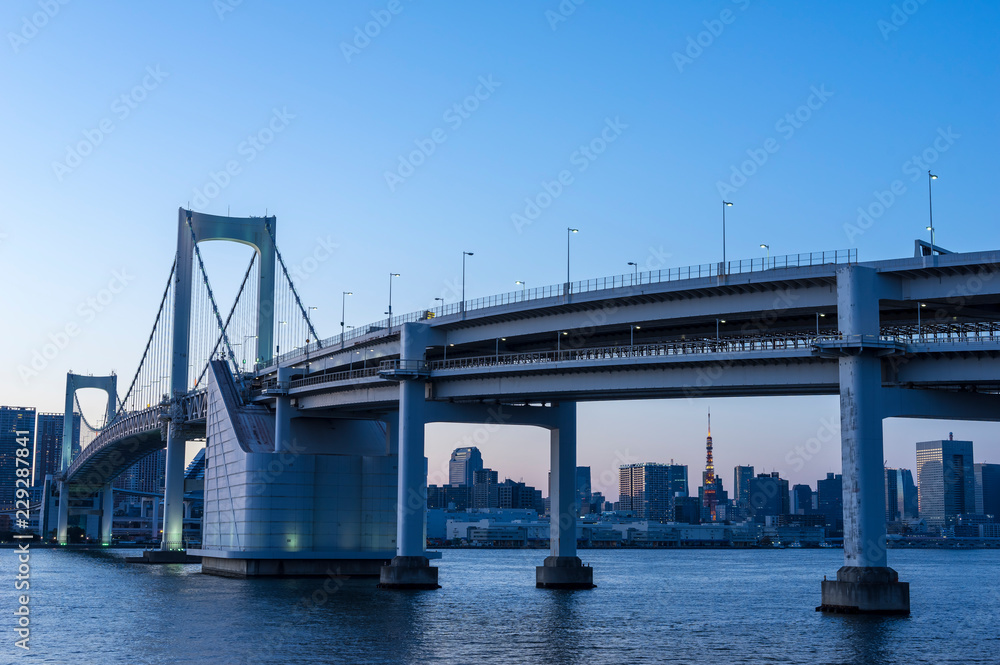 evening view of Tokyo rainbow bridge evening view of Tokyo rainbow bridge