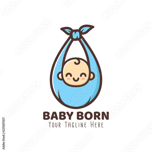 cute baby new born stork logo