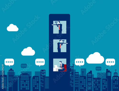 Business team with spying and analysis competitors. Concept business vector illustration, Binoculars, Partnership, Competitors , Flat business cartoon.