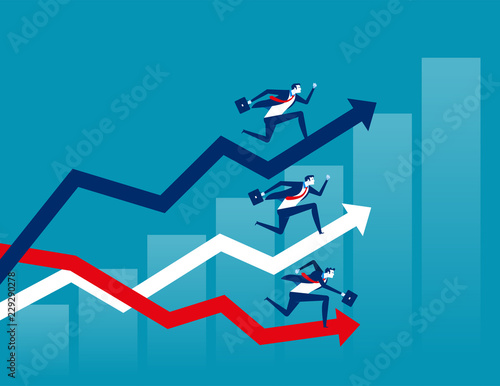 Competition, Business running on diagrams, Concept business vector illustration, Flat business cartoon design, Teamwork.