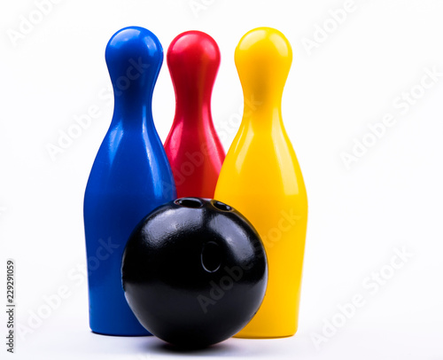 bowling pins and bowling ball