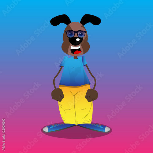 Funny cartoon dog standing. Vector illustration.