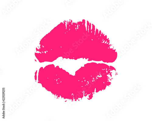 Glamour pink lips imprint isolated on white background. Charming lipstick kiss vector illustration. Valentines day romantic symbol. Sexy and passionate kiss silhouette. Sweet sensual love element