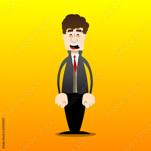 Funny cartoon man dressed for winter standing. Vector illustration.