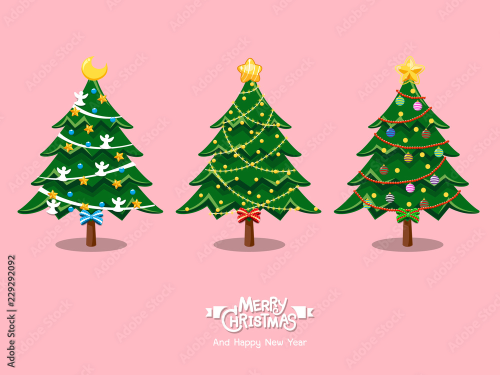 Christmas trees cartoon collection. Merry Christmas and happy new year for decorative element on holiday. Vector Illustration. Christmas trees cartoon collection. Merry Christmas and happy new year for decorative element on holiday. Vector Illustration.