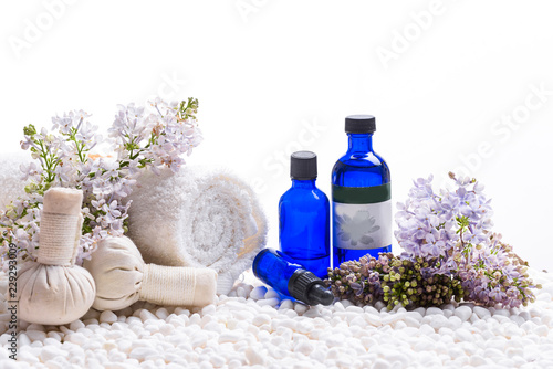 Spa set with soft towels and massage oil