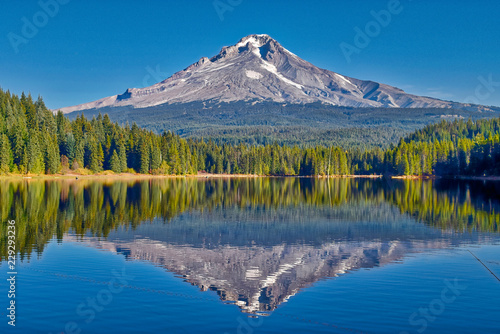 Mt Hood is reflecting in Trillium Lake