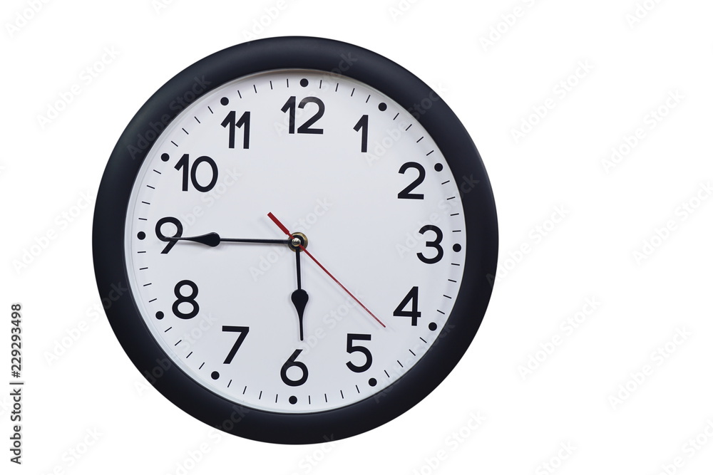 Time concept with black clock at a quarter to six Time concept with black clock at a quarter to six