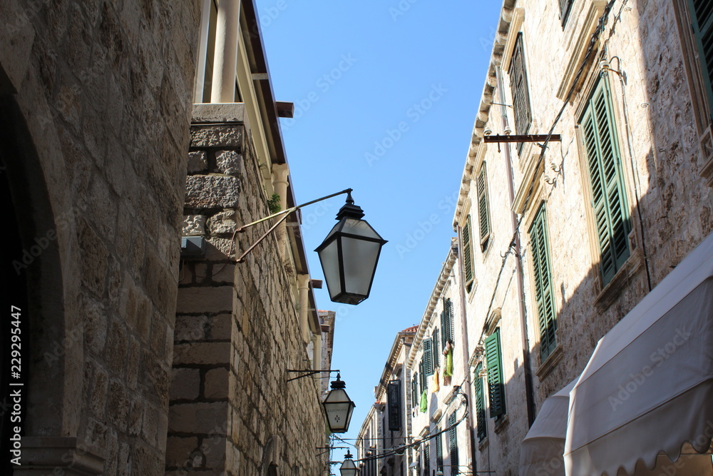 street lamps in old town landscape