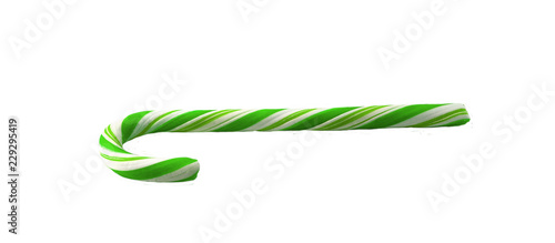Christmas Candy cane with blue Bow isolated on white background.