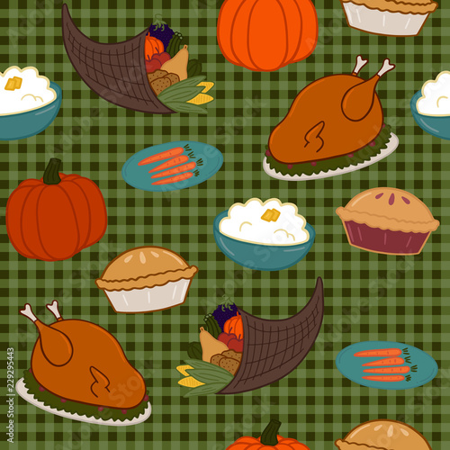 Seamless Pattern for Thanksgiving with Various Dishes for Your Feast