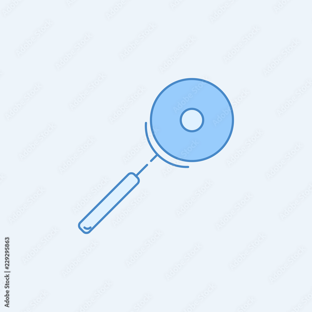 Pizza cutter 2 colored line icon. Simple blue and white element illustration. Pizza cutter concept outline symbol design from kitchen set Pizza cutter 2 colored line icon. Simple blue and white element illustration. Pizza cutter concept outline symbol design from kitchen set