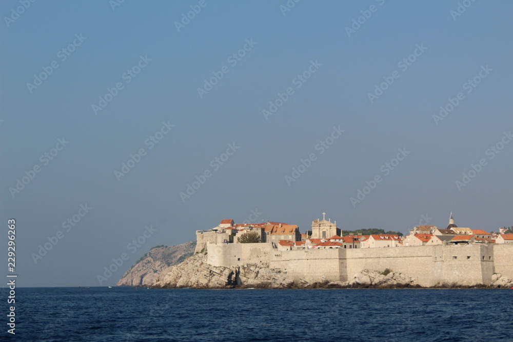 Ancient city of Dubrovnik on coastline