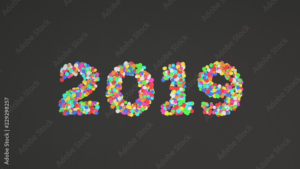 2019 number made from colorful confetti