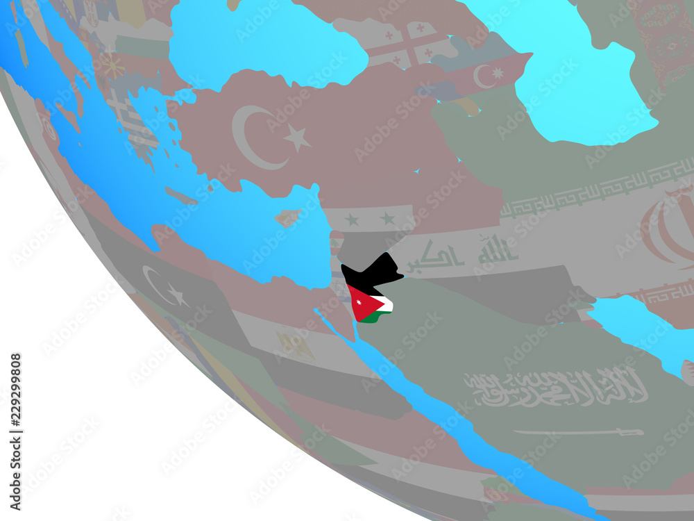 Jordan with national flag on simple globe. Jordan with national flag on simple globe.