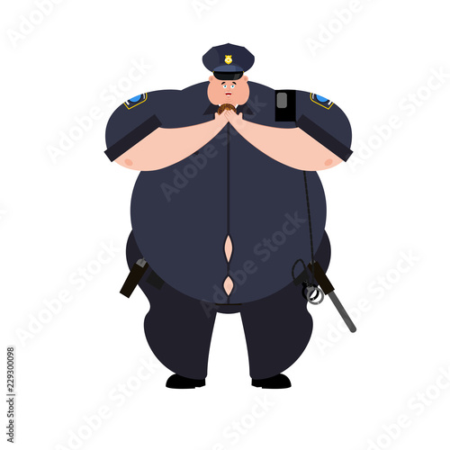 Fat Cop. Thick Policeman. Obese Officer Police. Vector illustration