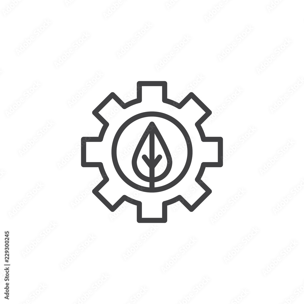Gear leaf outline icon. linear style sign for mobile concept and web design. Ecology Settings simple line vector icon. Symbol, logo illustration. Pixel perfect vector graphics Gear leaf outline icon. linear style sign for mobile concept and web design. Ecology Settings simple line vector icon. Symbol, logo illustration. Pixel perfect vector graphics