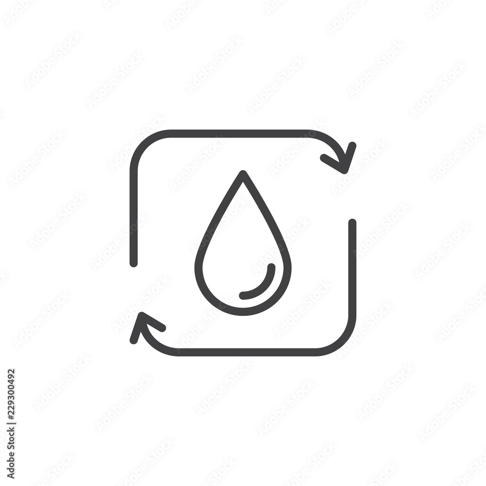 Water Recycle outline icon. linear style sign for mobile concept and web design. Water drop recycling arrows simple line vector icon. Symbol, logo illustration. Pixel perfect vector graphics Water Recycle outline icon. linear style sign for mobile concept and web design. Water drop recycling arrows simple line vector icon. Symbol, logo illustration. Pixel perfect vector graphics