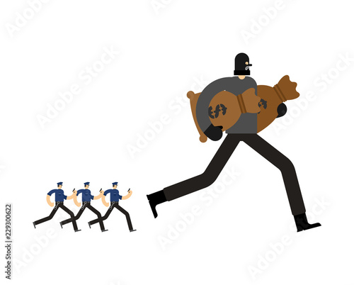 Cop and Robber Detention. Policeman and burglar arrest. Officer Police and mugger and money bag. Vector illustration