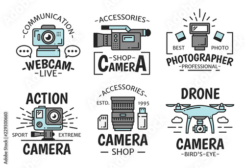 Digital devices, camera and webcam vector icons
