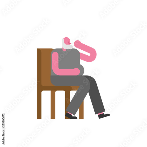 Grandfather On chair. Old man sit. pensioner on stool. Vector illustration