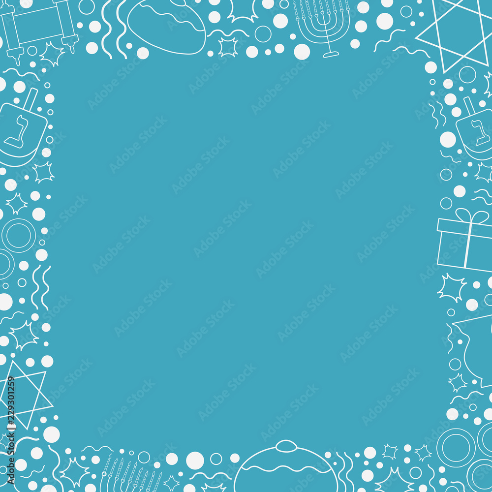 Frame with Hanukkah holiday flat design white thin line icons Frame with Hanukkah holiday flat design white thin line icons