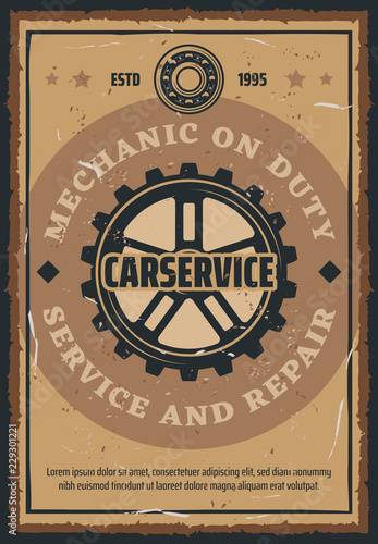 Car repair and mechanic service retro poster