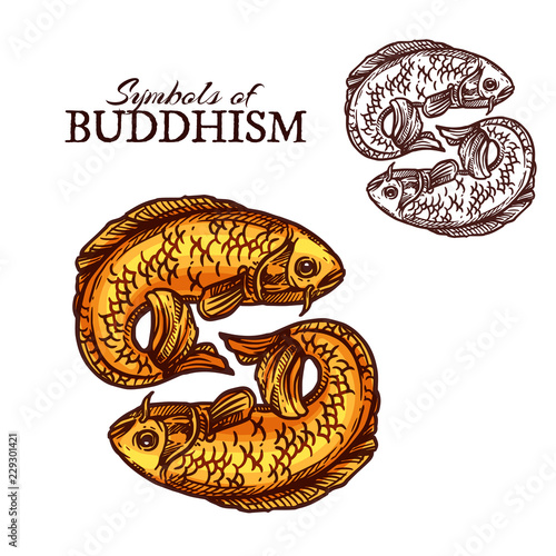 Buddhism religion symbols, golden carp fish
