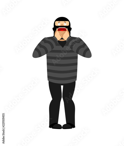Robber afraid. burglar Frightened. afraid plunderer Vector illustration