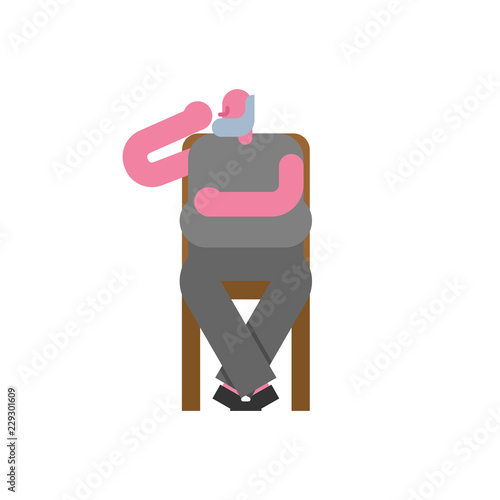 Grandfather On chair. Old man sit. pensioner on stool. Vector illustration
