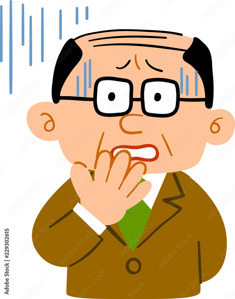 不安になるスーツを着た中年男性
