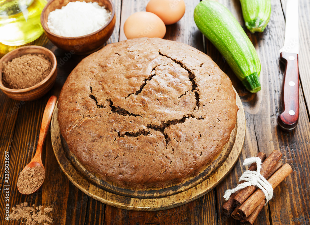 Fototapeta premium Zucchini cake with cocoa powder