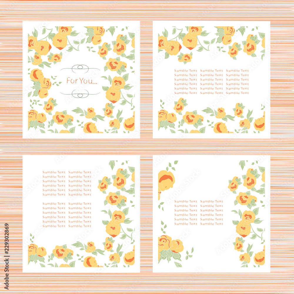 Template. Yellow roses. Wedding invitation, greeting card, background, banner. Set. sketch