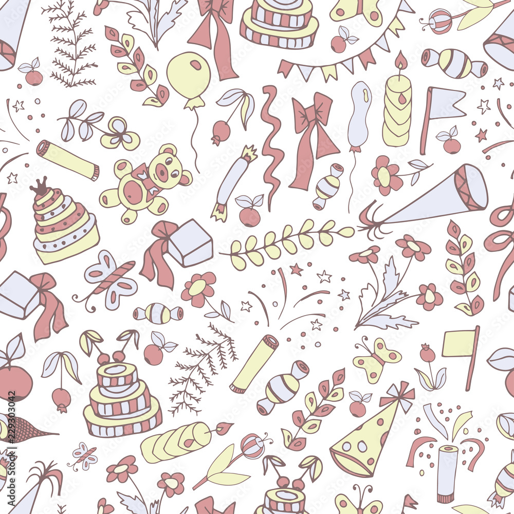 Holiday, birthday, New Year. Seamless. Sketch, doodle Holiday, birthday, New Year. Seamless. Sketch, doodle