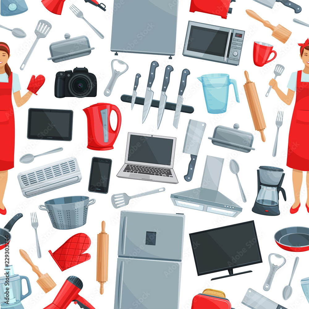 Home appliance and kitchenware seamless pattern Home appliance and kitchenware seamless pattern