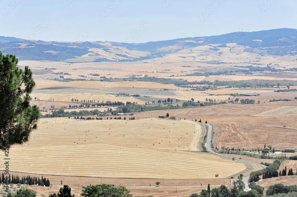 Abgeerntete Felder südlich von Siena, Crete Senesi, Toskana, Italien, Europa