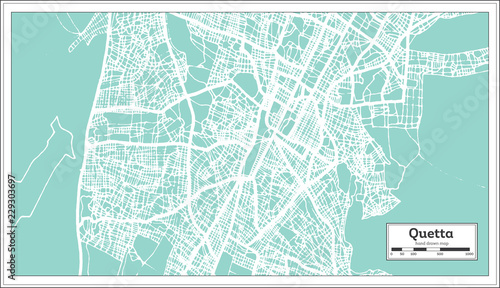 Quetta Pakistan City Map in Retro Style. Outline Map. photo
