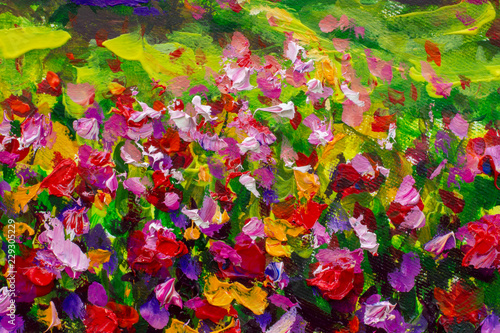 Obraz na płótnie Malować abstrakcjonistycznej mieszanki kolorowego pansy kwitnie tło. poziomy bezszwowe tło z fioletowym i fioletowym bratki grafika kwiatowy krajobraz