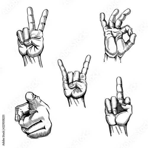 Set of hands sketches gestures