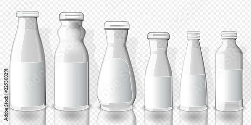 Set of full juice bottles mockup, on transparent background.