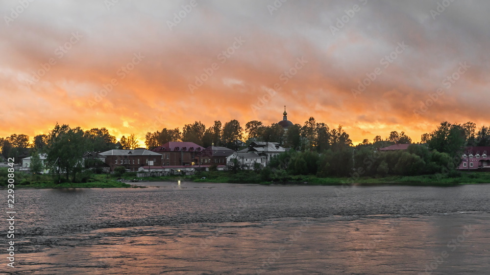 Fototapeta premium Russia .Volga.Beautiful sunset. The Town Of Myshkin.Volga.