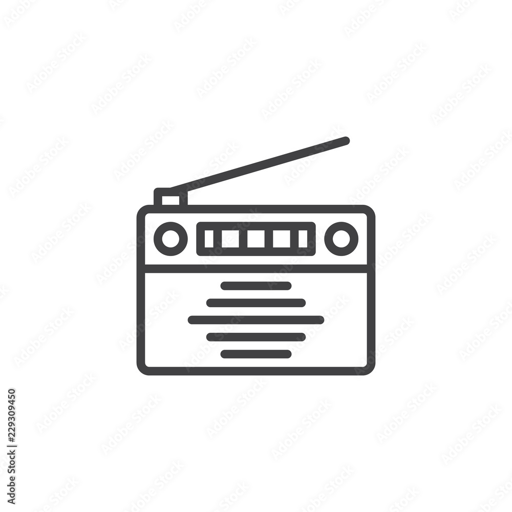 Old Radio outline icon. linear style sign for mobile concept and web design. Media music news station simple line vector icon. Communication broadcast symbol, logo illustration. Pixel perfect vector Old Radio outline icon. linear style sign for mobile concept and web design. Media music news station simple line vector icon. Communication broadcast symbol, logo illustration. Pixel perfect vector