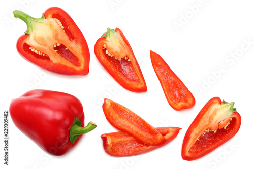 sliced sweet bell pepper isolated on white background. top view