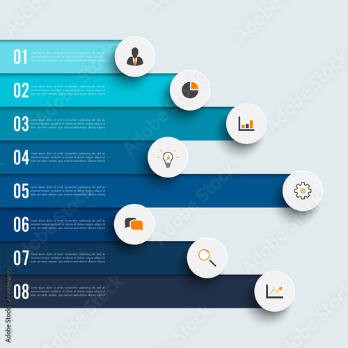 Infographic design vector and marketing icons can be used for workflow layout, diagram, annual report, web design. Business concept with 8 options, steps or processes.