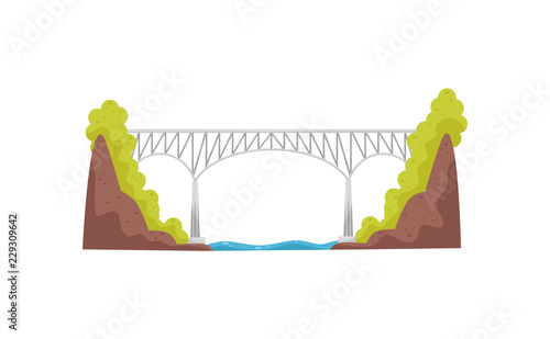 Large and high metal bridge. Modern iron construction for transportation. Flat vector for mobile game of city map creation