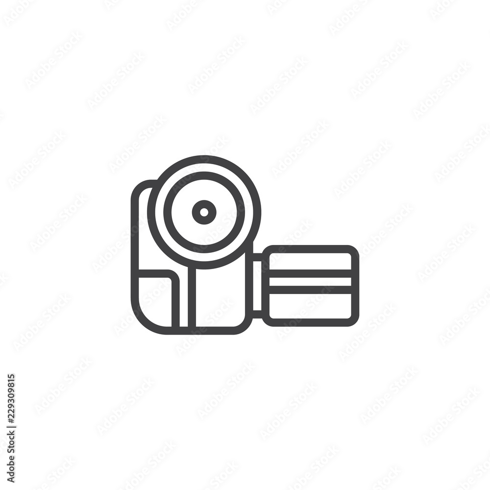 Camcorder outline icon. linear style sign for mobile concept and web design. Video camera simple line vector icon. Symbol, logo illustration. Pixel perfect vector graphics